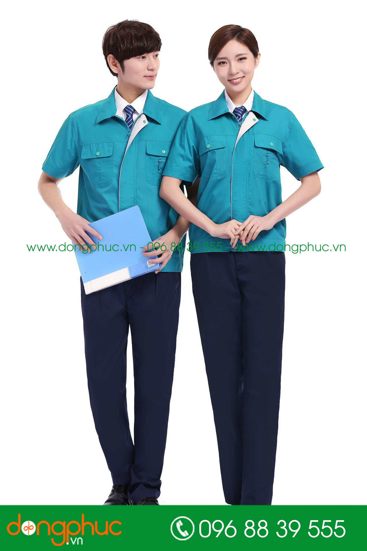 Mẫu bảo hộ màu xanh YA phối ghi cộc tay